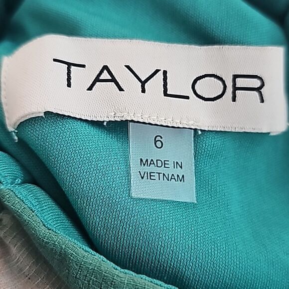 Taylor NWT Printed Chiffon Mock Neck Sleeveless Gathered Maxi Dress Rust Teal 6 - Picture 6 of 10